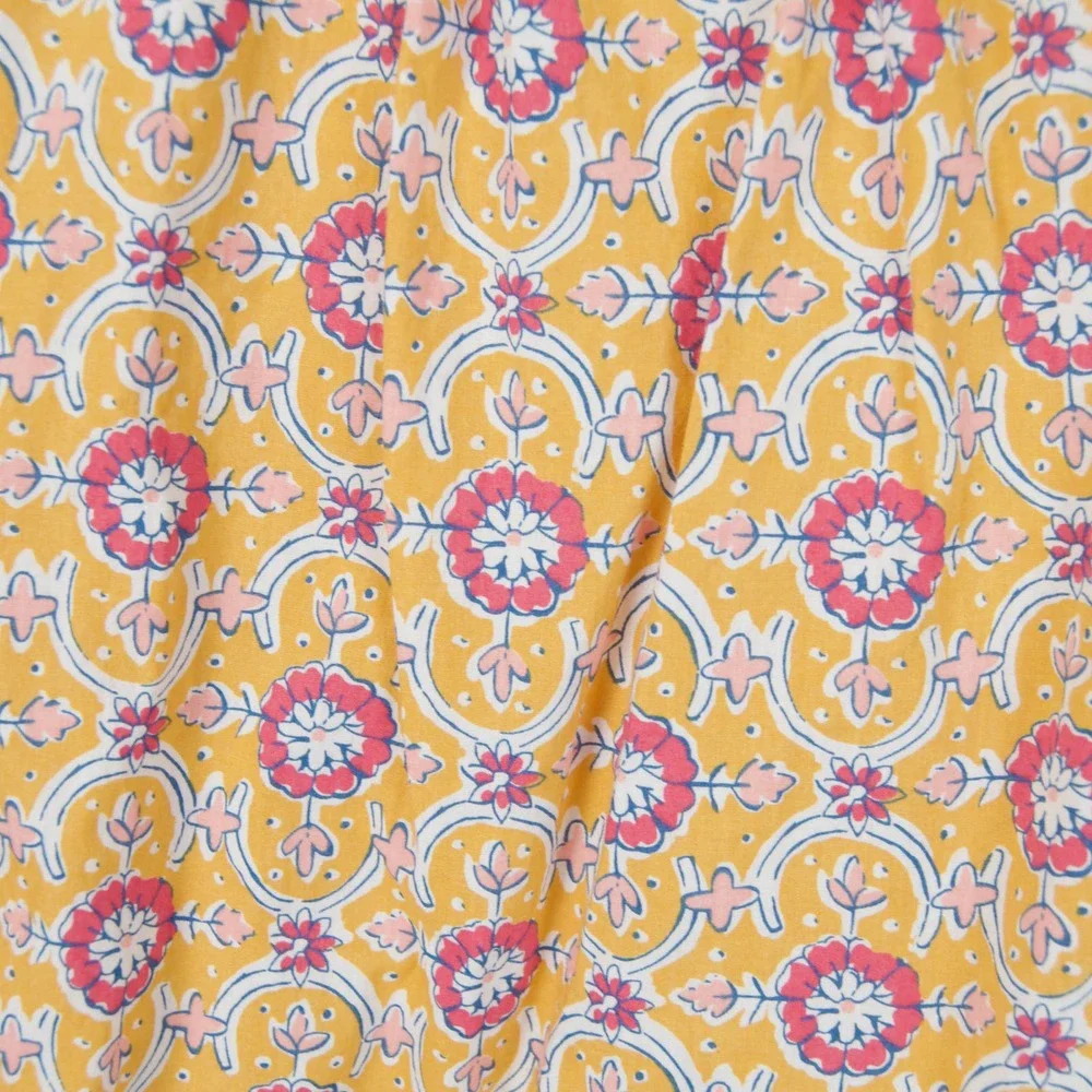 Gymboree Boho Floral Print Short Sleeve Blouse Mustard Yellow Pink Girls‎ 5-6